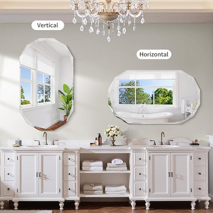GLASHOM Frameless Oval Bathroom Mirror, 48x28 Inch Vanity Mirror for Over Sink with Beveled Edge, Decorative Wall Mirror for Bedroom, Living Room and Entryway, Hangs Horizontally or Vertically