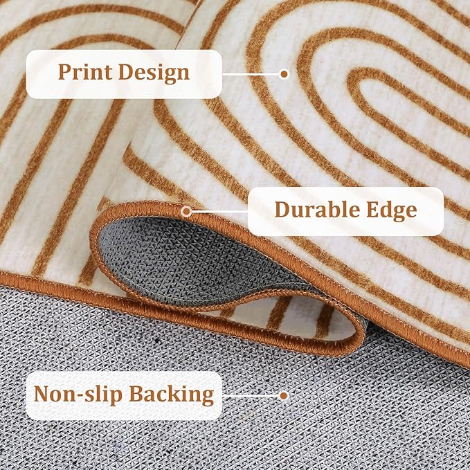 ROYHOME Washable Rug 8x10 Area Rugs for Living Room, Abstract Rug for Bedroom, Soft Rainbow Non Slip Throw Rugs with Rubber, Low Pile Stain Resistant Boho Geometric Carpet for Dining Room, Orange