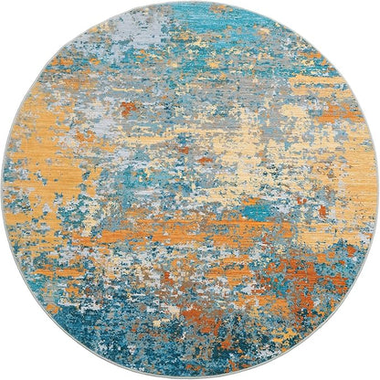 ROYHOME Modern Abstract 6x6 Round Area Rug Non Slip Non Shedding Rug Low Pile Stain Resistant for Bedroom Living Room Office Dining Room,Multi Color