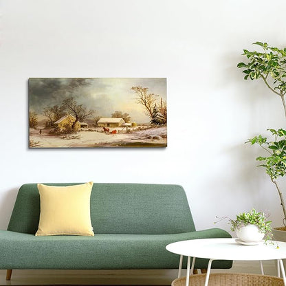 crmotu Large Landscape Wall Art, Farmhouse Wall Decor, Winter Wall Art, Snowy Farm Canvas Painting, Vintage Aesthetic Pictures for Living Room Bathroom Bedroom Kitchen Art Prints 20"X40"