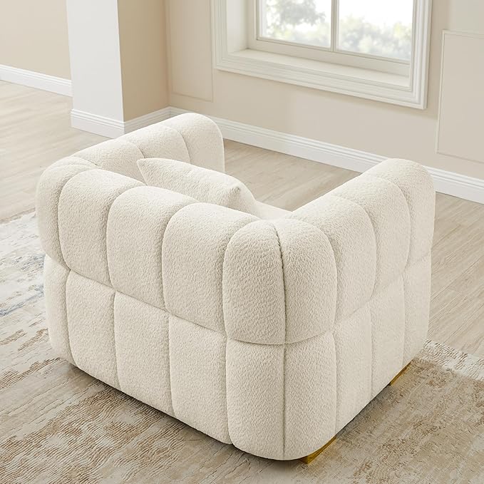 VANOMi 44.09”Oversized Accent Chair, Boucle Armchair with Deep Seat, Comfy Reading Chair for Living Room, Bedroom, Office, Apartment, White (1 Piece)