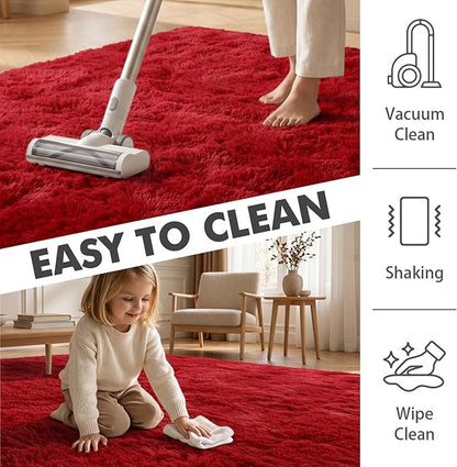 8x10 Ft Extra Large Shag Rugs for Living Room, Ultra Soft Fluffy Furry Area Rugs for Bedroom Indoor Floor, Aesthetic Carpet for Kids Home Decor (Red)