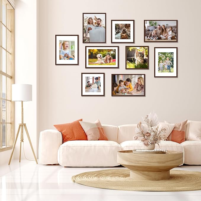 FIXSMITH 12x16 Picture Frame Brown Set of 2, Photo Frame with HD Plexiglass, Display Pictures 8.5x11 with Mat or 11x17 Without Mat, Brown Picture Frames Collage Wall Decor, Gallary Wall Frame