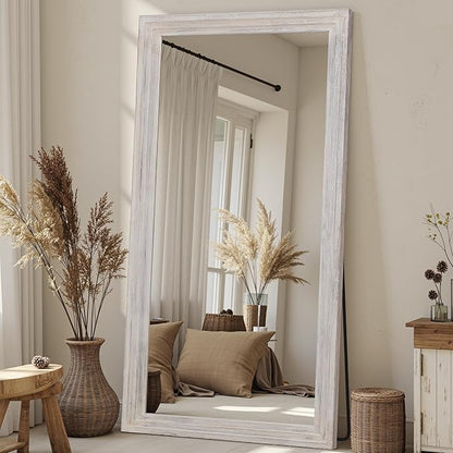 Full Length Mirror, 81"x41" Wooden Mirror Full Length with Stand Wood Floor Mirror, Oversized Stand Up Mirrors Large Wall Mirrors, Wall Mounted Mirrors, Rect Wood Style, White