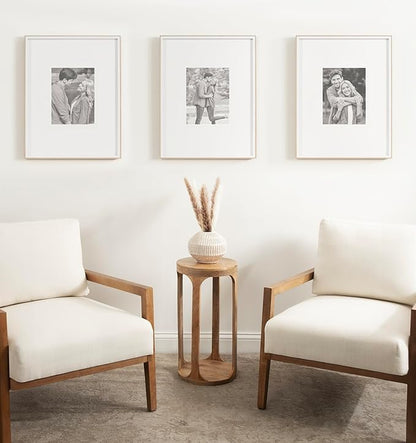 Kate and Laurel Gibson Modern Wall Picture Frame Set of 3; 16x20 matted to 8x10; White and Natural; Modern Three-Piece Frame Set for Gallery Wall Frame Set in Living Room Wall Decor