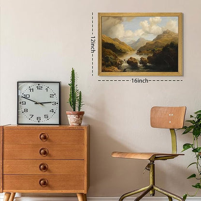 Framed Vintage Landscape Wall Art Home Decor, Retro Mountain Vintage Painting Prints, Countryside Farmhouse Landscape Wall Decor, Canvas Wall Art for Living Room Bedroom Home Bathroom Decor 12x16 Inch