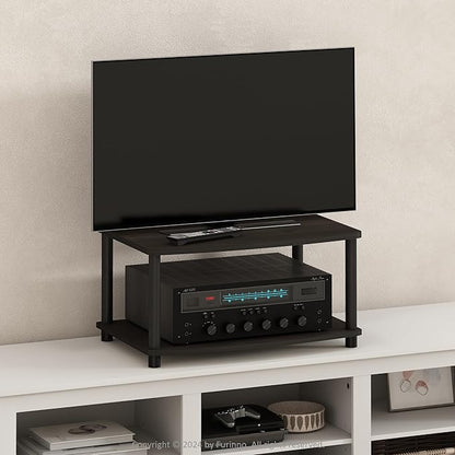 Furinno TURN-N-TUBE TV Riser Stand, 2-Tier Small Elevated No Tools TV Stand with Plastic Poles, Console for TV up to 32 inch, 15.8 x 23.8 x 11, for Living Room, Bedroom, Espresso