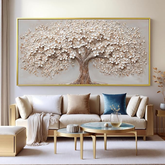 Canvas Wall Art Decor Prints Oversized Wall Art Pictures for Living Room Tree of Life Wall Art Decor Canvas Art Wall Decor Modern Large Gold Framed Wall Art Prints Artwork for Walls Bedroom Office Decor 29" X 58"