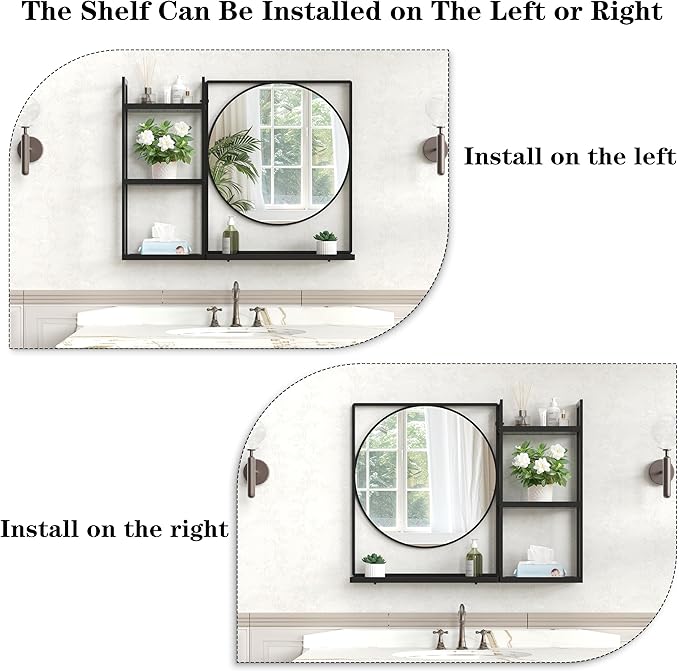 Black Metal Framed Bathroom Mirror with Shelf, 31" X 24.4" Rectangular Wall Mounted Bathroom Vanity Mirror, Modern Bathroom Mirror with Storage for Over Sink, Entryway
