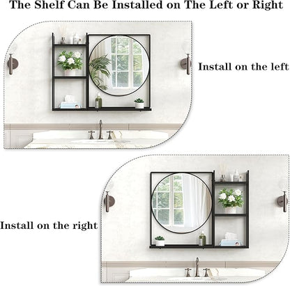 Black Metal Framed Bathroom Mirror with Shelf, 31" X 24.4" Rectangular Wall Mounted Bathroom Vanity Mirror, Modern Bathroom Mirror with Storage for Over Sink, Entryway