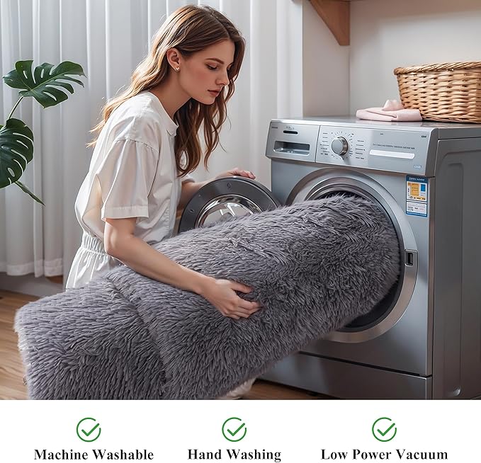 KICHOWUA Thick Area Rug 5x7 Grey Fluffy Shag for Bedroom, Extra Soft Plush Fuzzy Washable Thickened Non-Slip Floor Carpet for Living Room, Cozy Furry Shaggy Rug for Kids Baby Boys Girls Nursery Dorm