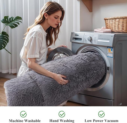 KICHOWUA Thick Area Rug 5x7 Grey Fluffy Shag for Bedroom, Extra Soft Plush Fuzzy Washable Thickened Non-Slip Floor Carpet for Living Room, Cozy Furry Shaggy Rug for Kids Baby Boys Girls Nursery Dorm