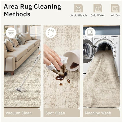 Soalmost 6x6 Beige Round Rug 6ft Living Room Circle Rug Vintage Round Area Rug Non Slip Indoor Carpet for Dining Room Bedroom
