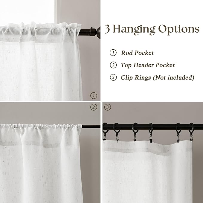 Semi Sheer Kitchen Curtains for Small Windows Light Filtering Curtains 24 inch Length Cream Boho Farmhouse Rod Pocket Cafe Drapes for Basement Bathroom Window Treatments, 25x24 Inch 2 PCS