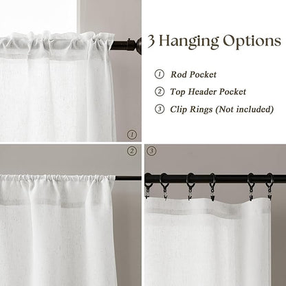 Semi Sheer Kitchen Curtains for Small Windows Light Filtering Curtains 24 inch Length Cream Boho Farmhouse Rod Pocket Cafe Drapes for Basement Bathroom Window Treatments, 25x24 Inch 2 PCS