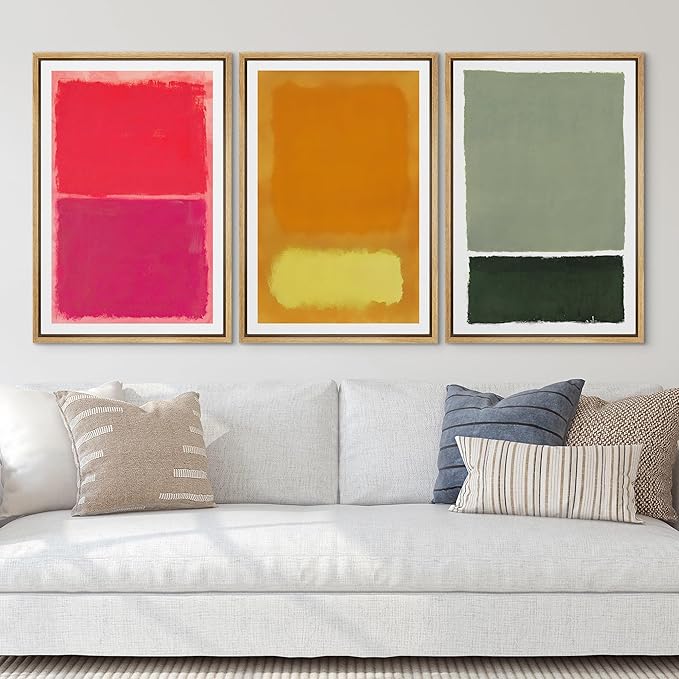 SIGNLEADER Framed Canvas Print Wall Art Set Vibrant Abstract Color Block Modern Minimalist Red, Orange, and Green Illustrations Boho Decorative for Living Room, Bedroom, Office - 16"x24"x3 Natural