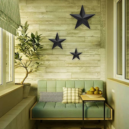 VIVICOMFY 6" 9”12"（3pieces Black Barn Star Wall Decor,Metal Stars Rustic Vintage Western Country Farmhouse Home Indoor or Outdoor Wall Decoration,Texas Stars for House Art Décor