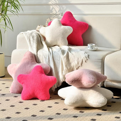 Star Pillow, Decorative Throw Pillows for Bed Couch, 19.6" Star Shaped Pillow Plush Floor Cushions Room Decor Pillow with Soft Faux Rabbit Fur for Sofa Bedroom Living Room