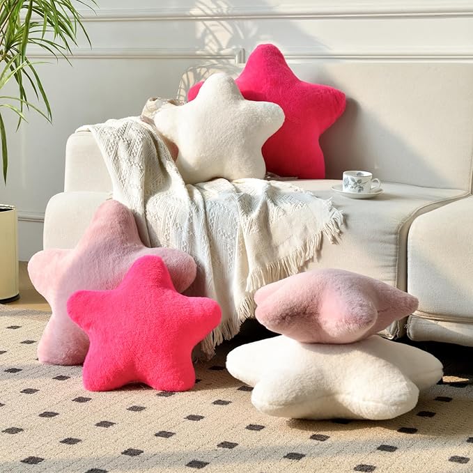 Star Pillow, Decorative Throw Pillows for Bed Couch, 19.6" Star Shaped Pillow Plush Floor Cushions Room Decor Pillow with Soft Faux Rabbit Fur for Sofa Bedroom Living Room