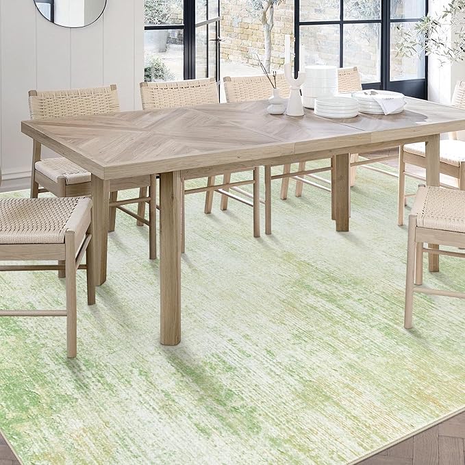 Area Rugs 6x9 Living Room: Washable Rug Modern Abstract Large Rugs Soft Non Slip Neutral Rug Stain Resistant Indoor Carpet for Bedroom Kitchen Dining Room Nursery Home Rugs(Green,6'x9')