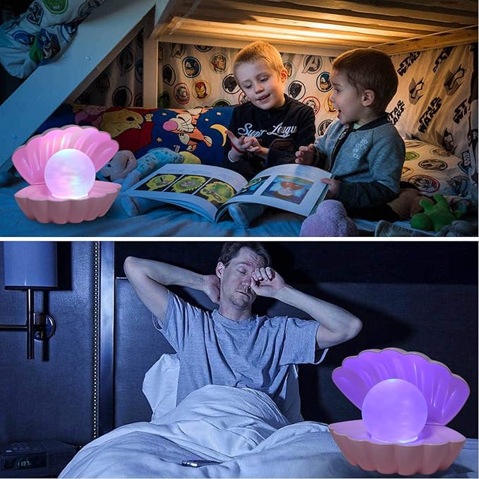LKUA Shell Pearl Beach Themed Night Light, RGB 8 Colors Changing Mood Shell Pearl Lamps, Bedside LED Clamshell Portable Night Lights for Bar (Pink)