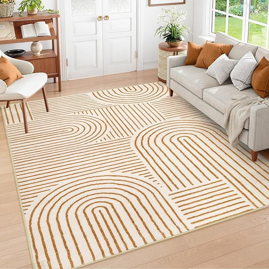 Lahome Abstract Washable Area Rug 6x9, Soft 6x9 Rug for Living Room Ultra-Thin Non Slip Bedroom Rug, Rainbow Orange Throw Carpet for Dining Room Darrell (6'x9',Orange)