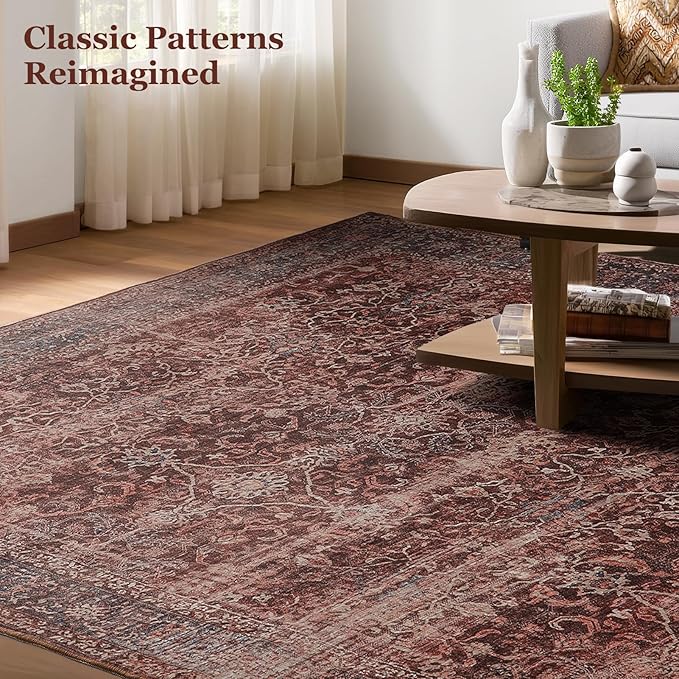 Brick Red 2x3 Entryway Rug, Vintage Earthy Front Door Mat Indoor Entrance, Low Pile Thin Kitchen Rugs Washable Non-Slip, Aesthetic Moody Small Area Rugs for Entry Way Bedroom Bathroom