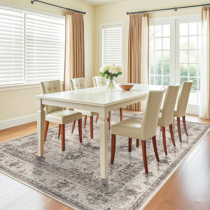 Washable Rugs 6x9 Area Rug：Large Rugs for Living Room - Oriential Distressed Printed Floral Carpet - Non Slip with Rubber Backing Area Rug 6'x 9' Beige