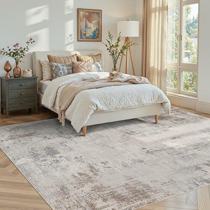 5x7 Area Rugs for Bedroom Living Room,Non-Slip Washable Modern Green Abstract Rugs for Dining Room, Foldable Thin Indoor Carpet Stain Resistant(Blue Beige)
