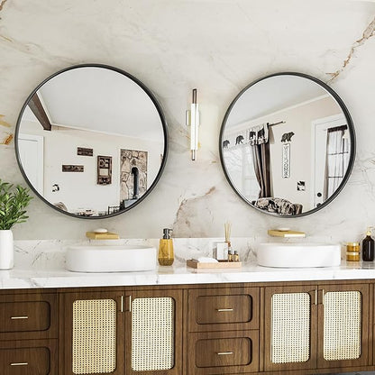 Suidia 24" x 24" Bathroom Mirror, Bathroom Vanity Mirror Metal Framed, Wall-Mounted Mirrors for Bedroom, Living Room, Entryway, Hallway, Black, Round Style