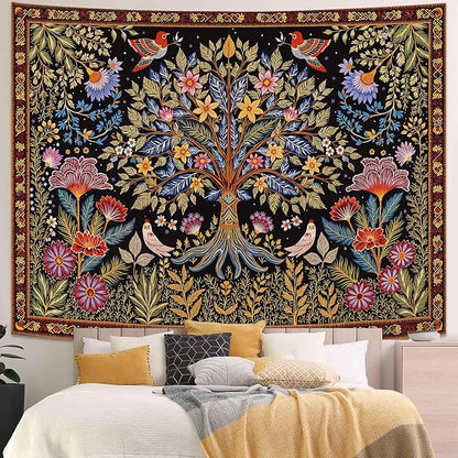 Lunerfex Tree of Life Wall Tapestry - Vibrant Folk Art & Botanical Wall Hanging for Bedroom and Living Room Decor - Boho Nature Tapestries 60"x44"