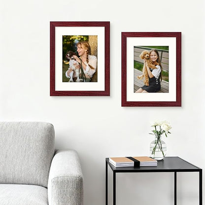 Picrit 8.5x11 Picture Frame Set of 12, Display 6x8 with Mat or 8.5 x 11 without Mat, Photo Frames for Wall Mounting or Table Top Display, Dark Red Wood