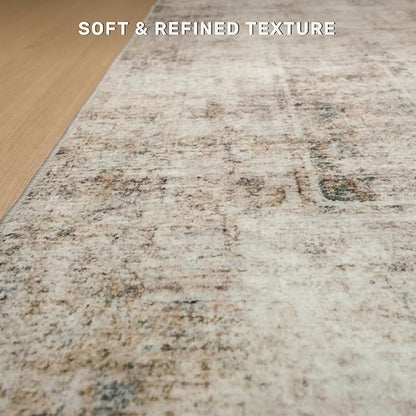 Washable 4x6 Rug for Small Living Room, Area Rug for Kitchen, Bedside, Large Entryway Indoor - Stain Resistant Non Slip with Rubber Backing, Unique Floral Aesthetic Décor, Taupe