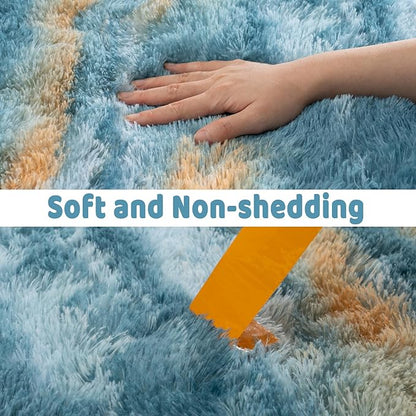 Soft Runner Rugs for Bedroom Hallways, 2x4 Abstract Blue Fluffy Shag Throw Area Rug Non Slip for Bedside Dorm, Long Shaggy Furry Carpet for Nursery Living Room