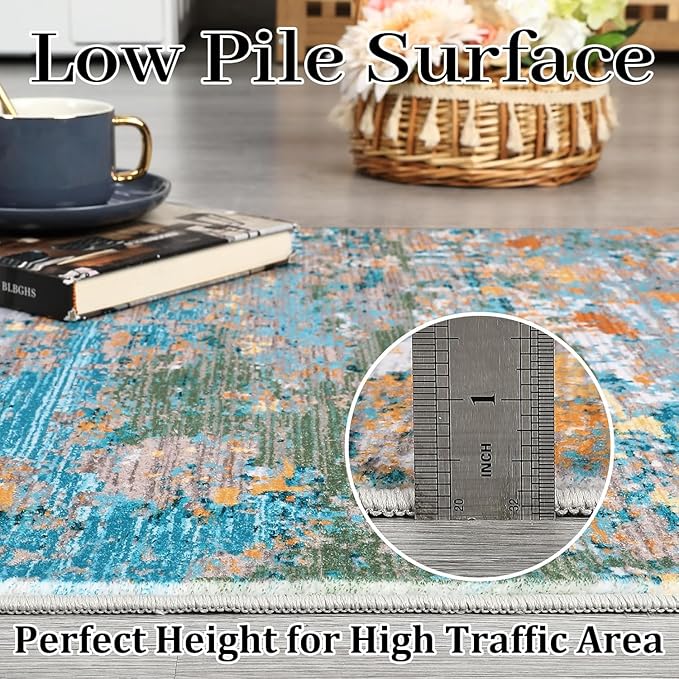 ROYHOME Modern Abstract 2x8 Runner Rug Washable Non Slip Stain Resistant Rug for Hallway Kitchen Bedroom Non Shedding Low Pile Indoor Floor Cover,Multi Color