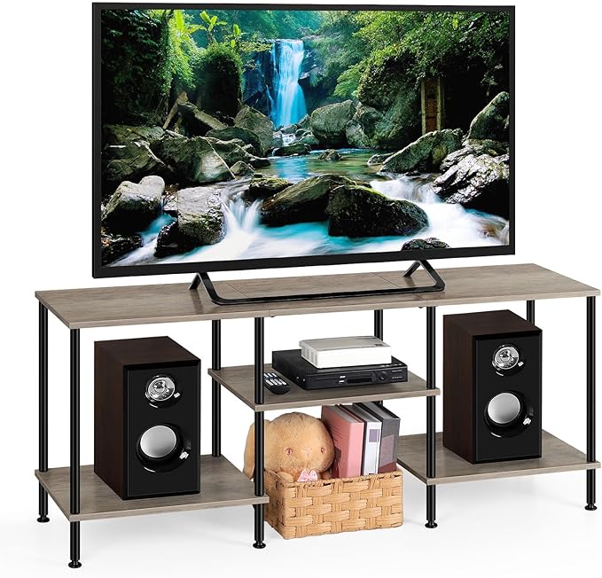 BTY TV Stand for Living Room Modern TV Console with Storage 50 Inch Small Wood Entertainment Stand with Open Storage Shelves for Bedroom, Small Space, Grey