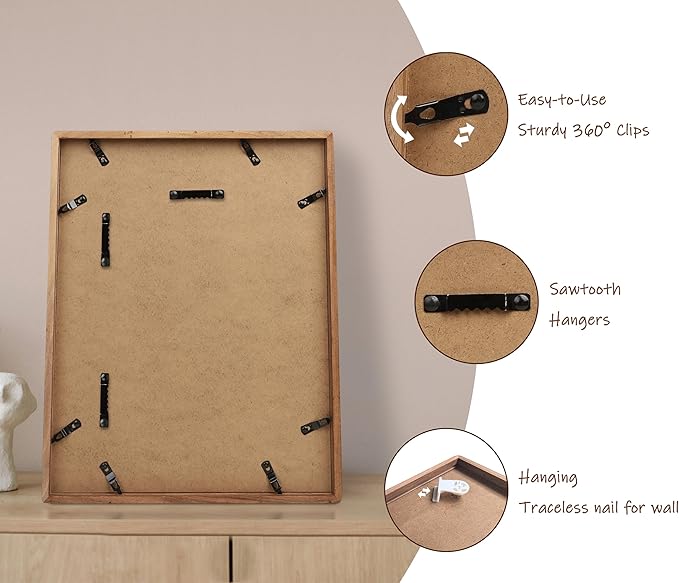 18x24 Picture Frame with Mat for 16x20, Natural Walnut Wood Handcrafted Rounded Corner with Plexiglass, Vertical or Horizontal Display Photo Gallery Poster Wall Mounting Frame