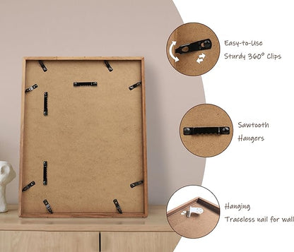 12x16 Picture Frame with Mat for 8.5x11, Natural Walnut Wood Handcrafted Rounded Corner with Plexiglass, Vertical or Horizontal Display Photo Document Gallery Poster Wall Mounting Frame