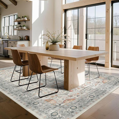 Rugxara 5X7 Taupe Washable Area Rug for Living Room, Vintage Boho Rugs for Office, Dining Room, Kids Room, Farmhouse, Low Pile Non Slip Carpet for High Traffic Areas