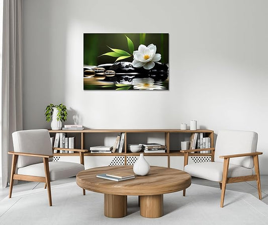 YIOZHAOFH Lotus Flower Wall Art Zen Canvas Inhale Exhale Poster Black Spas Nature Prints Pictures for Meditation Wall Decor Framed Artwork Ready to Hang (16.00" x 24.00")