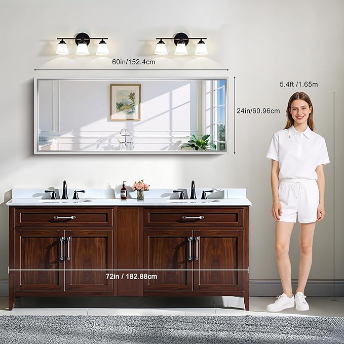 CIRCUMI 60"x24" Brushed Silver Mirror with Chunky Box Metal Frame, Bathroom Mirror for Vanity Remodel & New Home, Living Room, Entryway, Rectangular Wall Mirror, Tempered Glass, Vertical or Horizontal