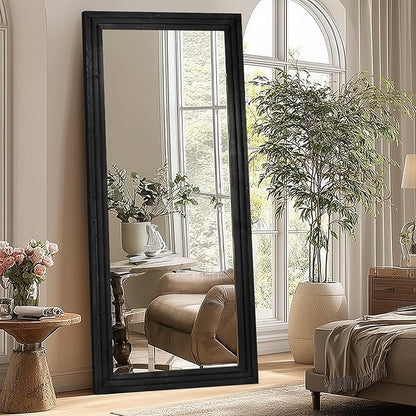 Full Length Wood Mirror 71x30 - Rustic Solid Wood Floor Mirror with Triple Layer Frame, HD Tempered Glass, Wall Mounted or Leaning Standing Mirror Vintage Black Mirror for Bedroom Bathroom Living Room