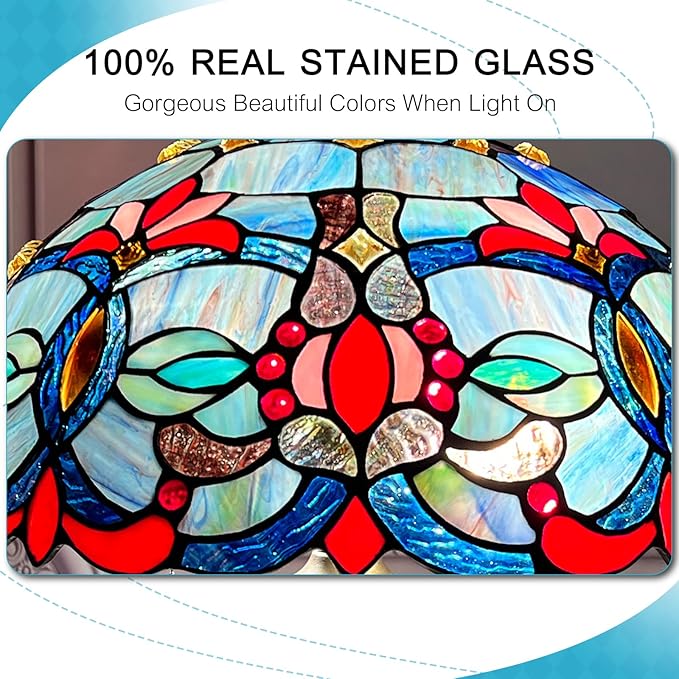ARTZONE Tiffany Table Lamp[W16''xH24''], Tiffany Table Lights Antique Stained Glass Bedside Table Lamp for Bedside/Desk Reading/Living Room/Home Office/Bedroom