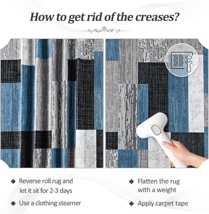 FlyDOIT Modern Geometric Patchwork Area Rug, 9x12 Blue Large Rugs for Living Room, Rockwood Collection Indoor Rugs for Bedroom, Throw Carpet Floor Decor for Entryway Dining Room Office Nursery