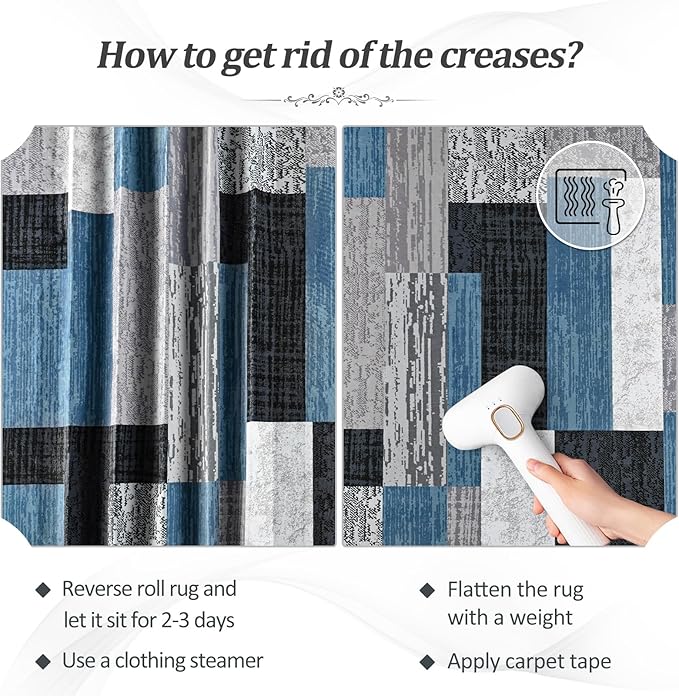 FlyDOIT Modern Geometric Patchwork Area Rug, 8x10 Blue Large Rugs for Living Room, Rockwood Collection Indoor Rugs for Bedroom, Throw Carpet Floor Decor for Entryway Dining Room Office Nursery