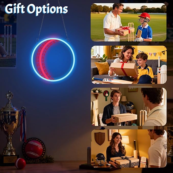 OkiyiD Cricket Ball Neon Sign – Sport Shaped LED Light for Game Room Man Cave Bar Decor, Cricket Gifts for Boys Men Dad Husband, USB Powered Dimmable Wall Decor Accessories