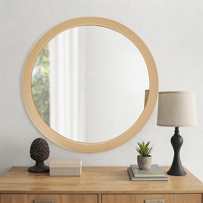CULER Round Mirrors 36 Inch,Natural Vanity Wall Rustic Natural Mirror, Circle Tempered Glass Mirror for Bathroom Bedroom Living Room or Entryway