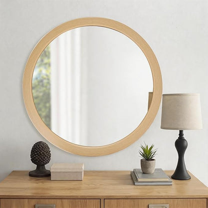CULER Round Mirrors 36 Inch,Natural Vanity Wall Rustic Natural Mirror, Circle Tempered Glass Mirror for Bathroom Bedroom Living Room or Entryway