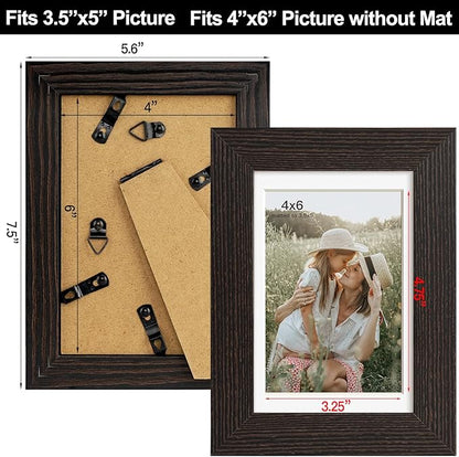Momentworth 4x6 Picture Frame with Mat for 3.5x5, Distressed Black Wood Grain Gallery Wall Picture Frames for Tabletop or Wall Mounting(4 Pack, Black)