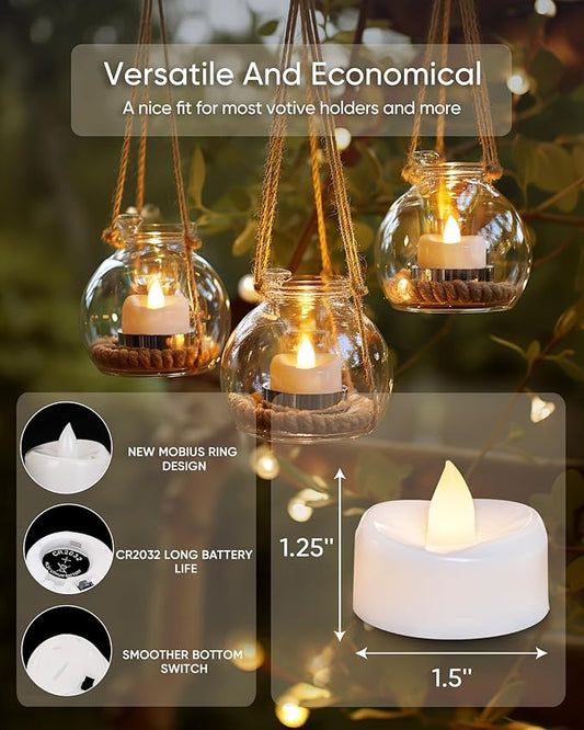 merrynights Flameless Candles, 12-Pack Tea Lights Candles Battery Operated Bulk, Flameless Tealight Candles, Realistic Tea Lights for Halloween Christmas Wedding Table Decor, 1.5'' D X 1.25'' H